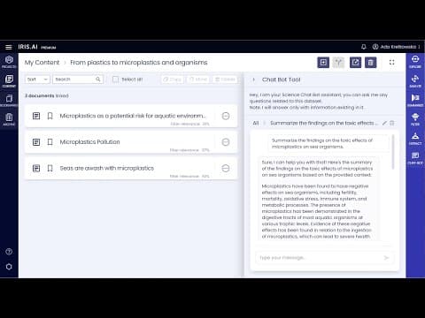 Iris.ai Researcher Workspace - Chat Tool